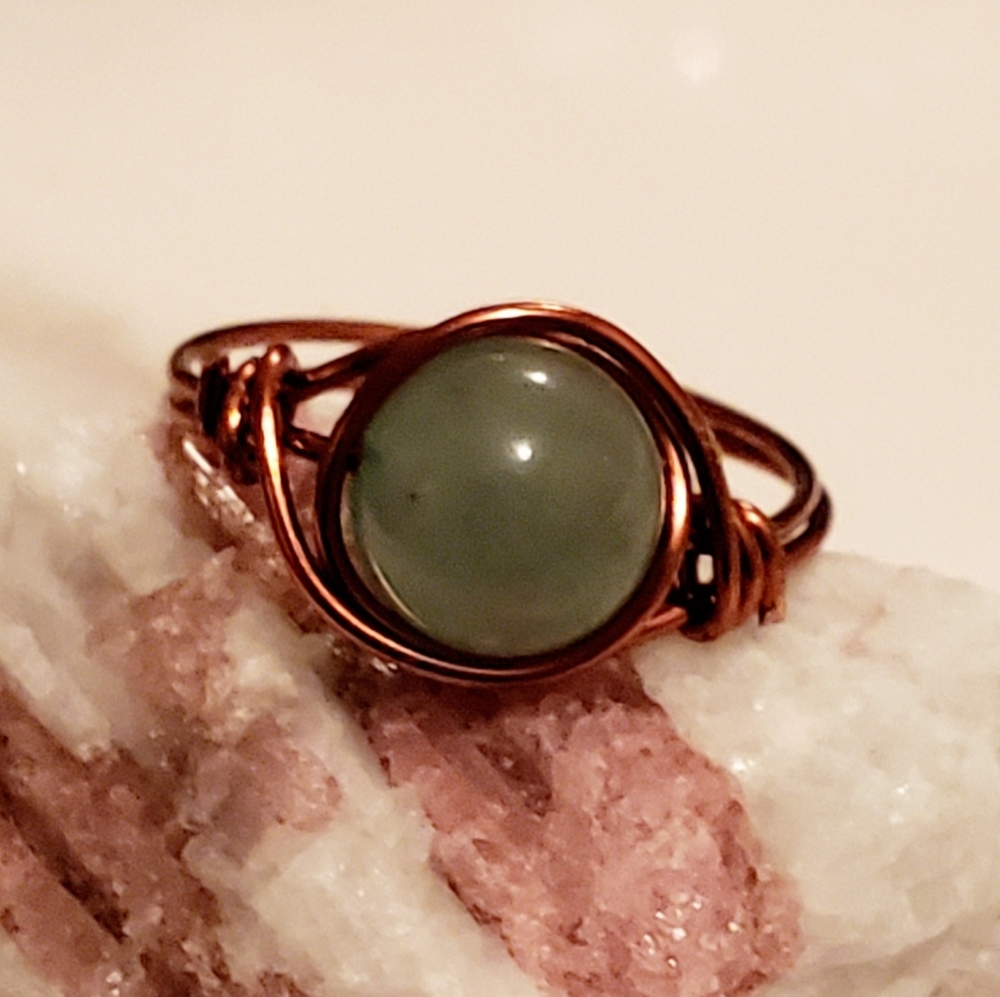 Aventurine Copper Wire Wrapped Ring
